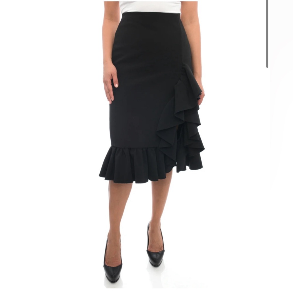 MSGM Black Ruffle Skirt with Front Slit - 8